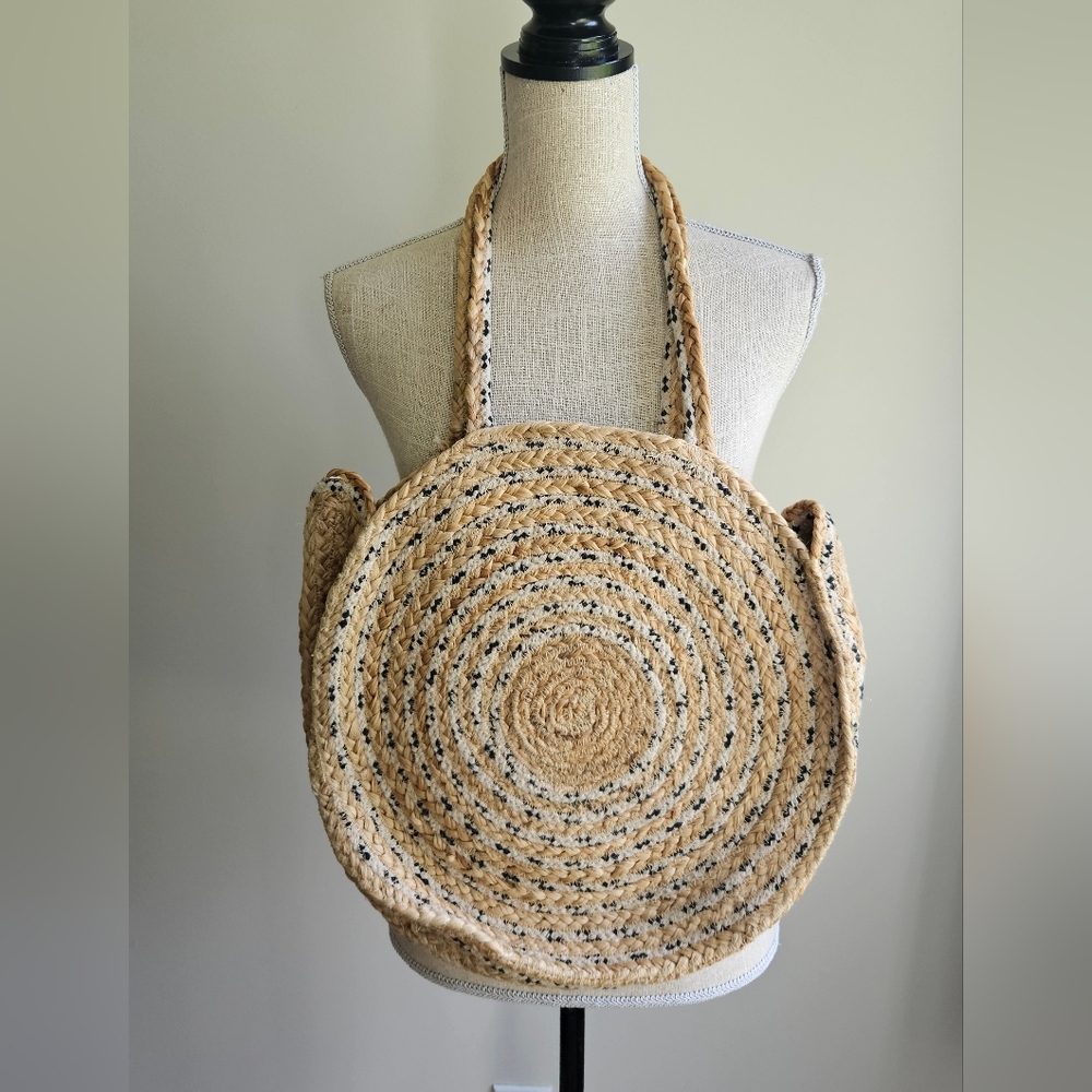 Beige Woven Straw Tote Bag